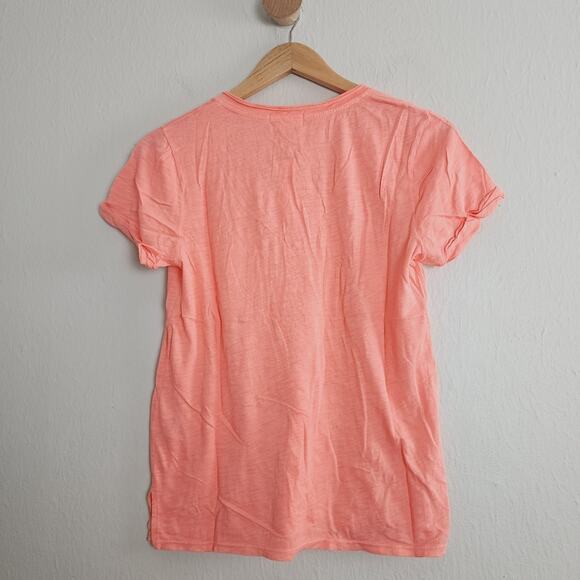 NEW T.la Anthropologie Mango Orange Classic V-Neck Short Sleeve Pocket T-Shirt - Picture 6 of 8